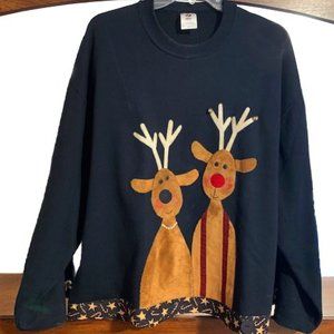Christmas themed black sweatshirt. Handmade. XL
